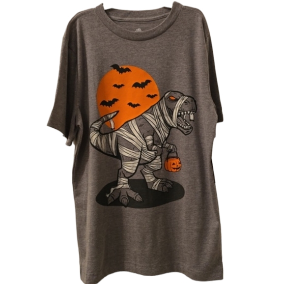 THEREABOUTS BOYS GRAY HALLOWEEN DINOSAUR SHORT SLEEVE TEE-SHIRT SIZE LARGE 14/16 - Picture 1 of 10